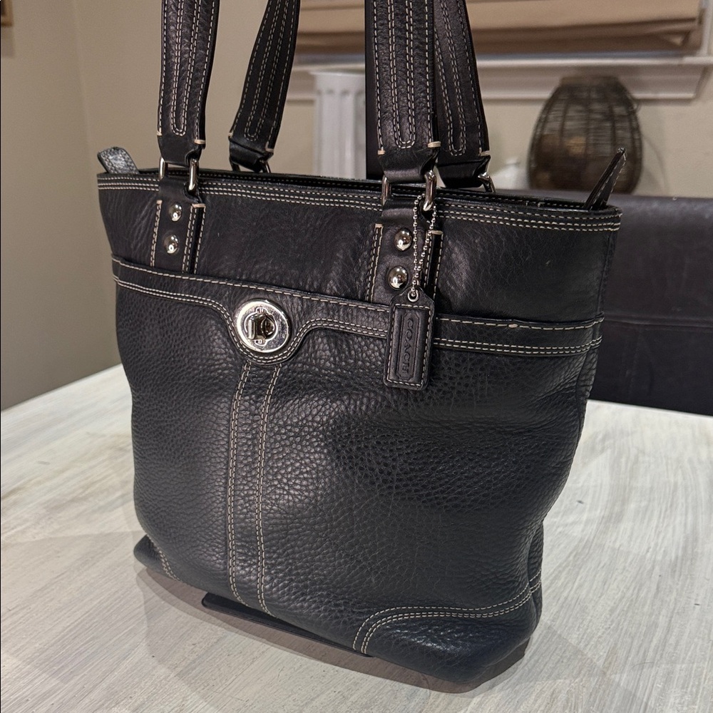 Coach Legacy Black Leather Tote with Silver Accents